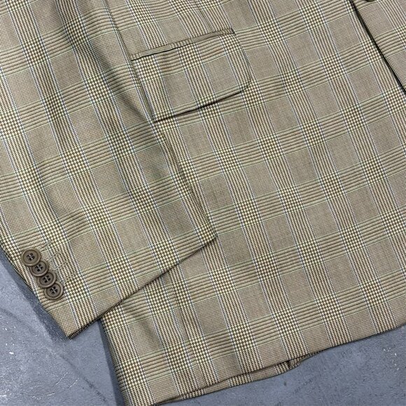 Coppley Ermenegildo Zegna Blazer Glen Check Wool Sport Coat Tan 42R - Picture 3 of 9